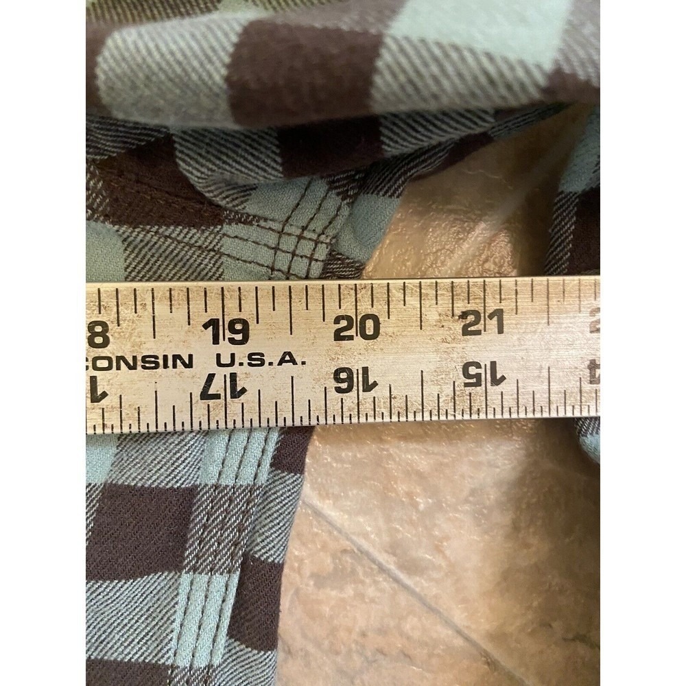 Carhartt Womens Small Green Brown Plaid Flannel Work Shirt Casual Button Up - Picture 8 of 9